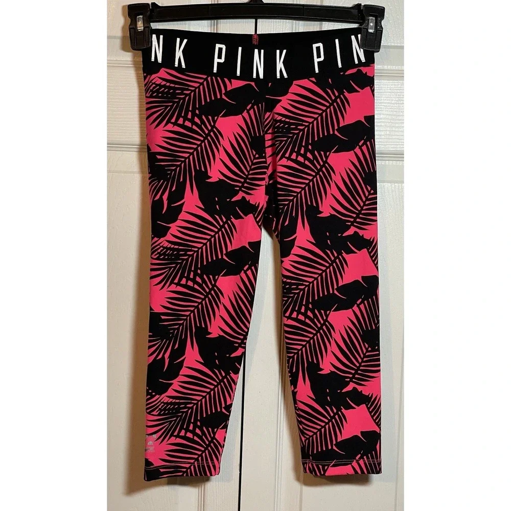 Women's Pink Victoria's Secret Ultimate Crop‎ Yoga Pants XS Pink/black